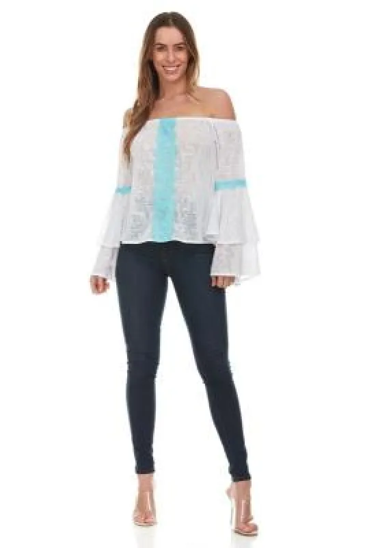 Solid Off The Shoulder Top With Lace Trim sold by Dress Barn