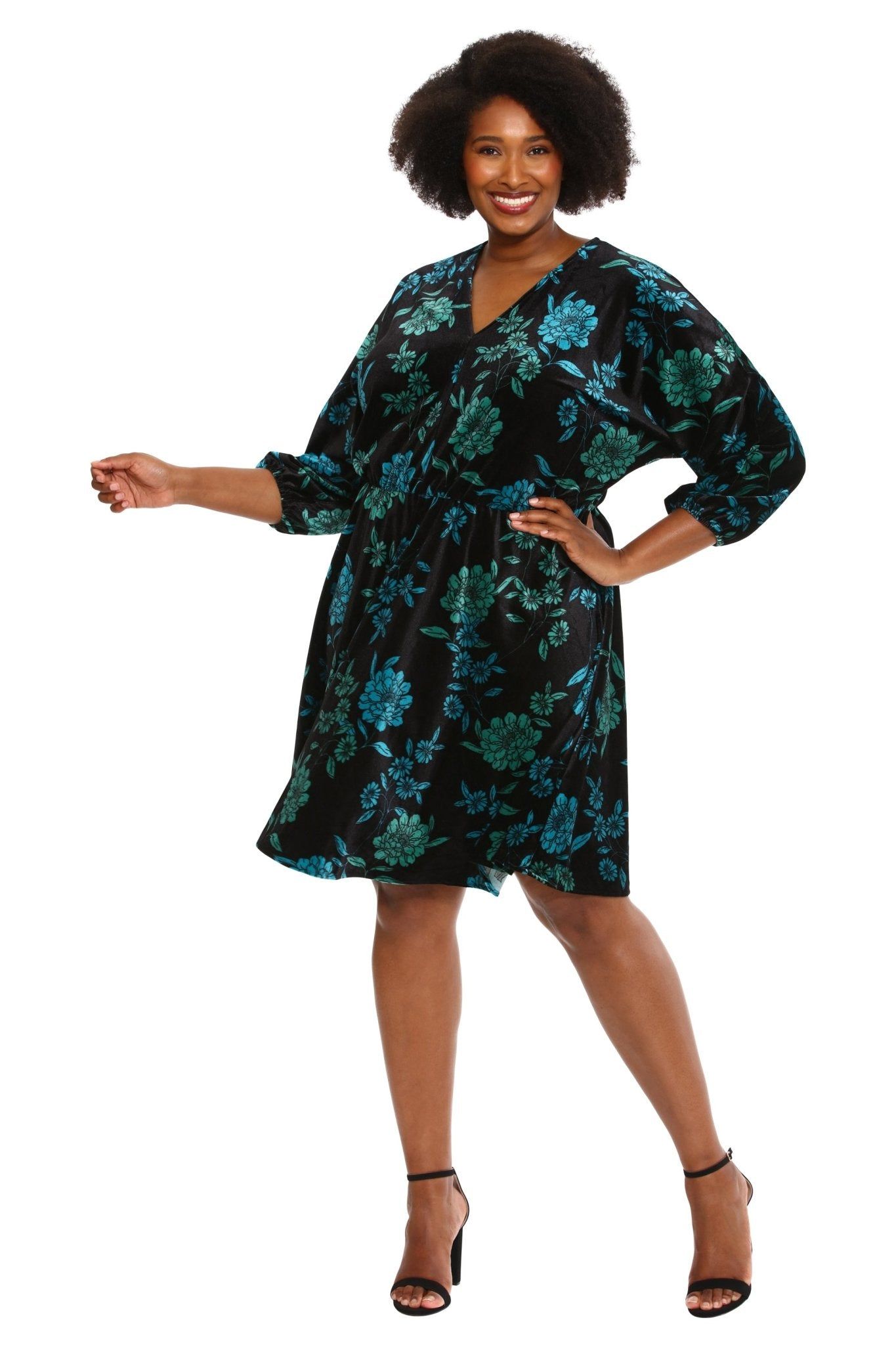 Dolman V-Neck Velvet Floral Mini Dress - Plus sold by Dress Barn
