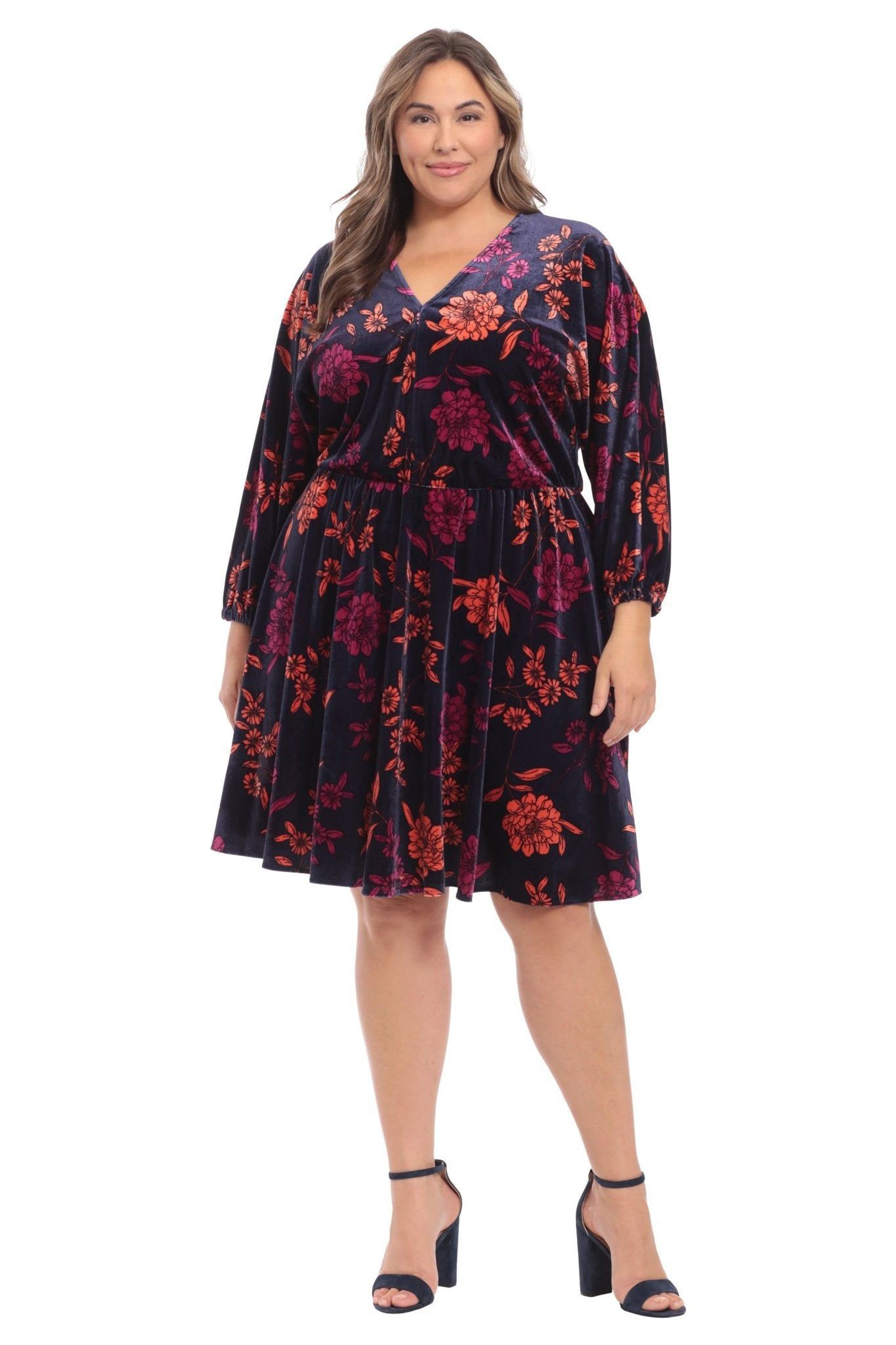Dolman V-Neck Velvet Floral Mini Dress - Plus sold by Dress Barn product image thumbnail 5