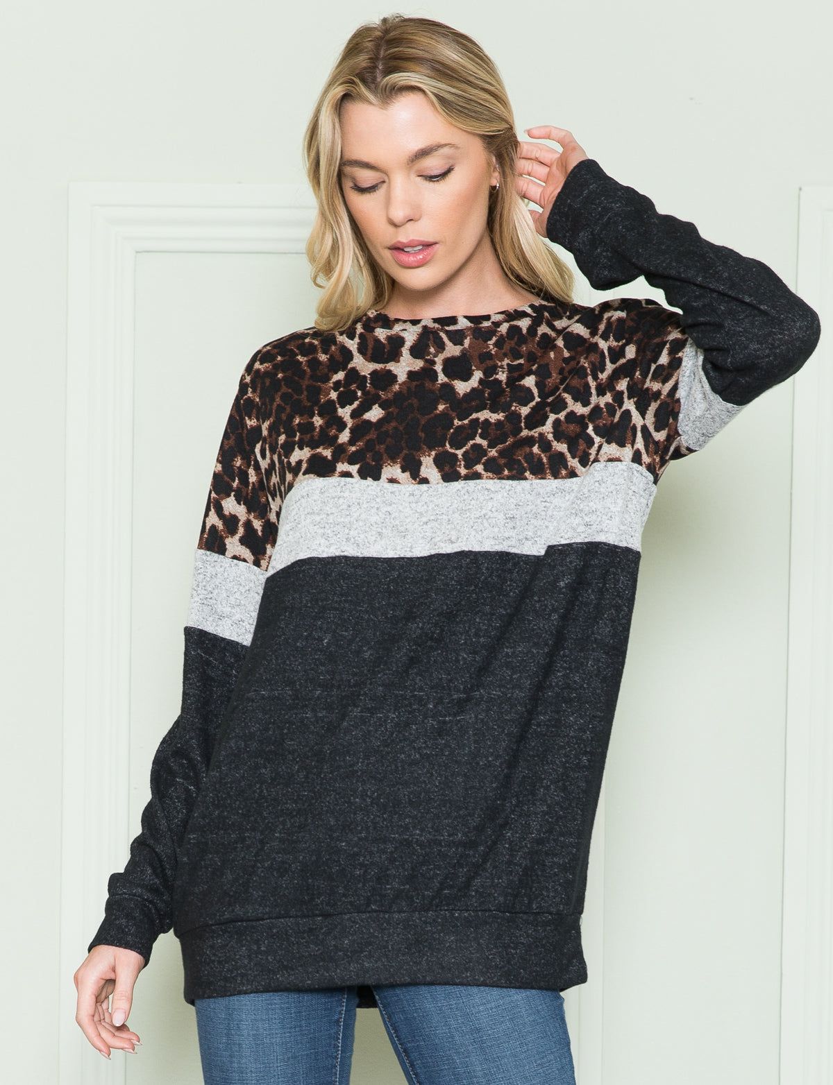 Leopard Color-Blocked Long Sleeve Top - Plus sold by Dress Barn product image thumbnail 5