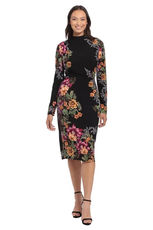 Draped Mock Neck Side Ruched Midi Dress sold by Dress Barn