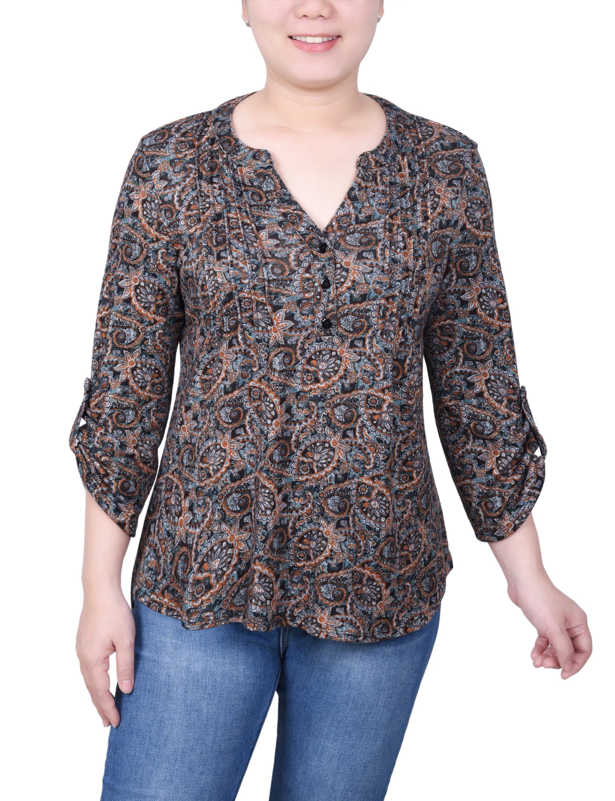 NY Collection3/4 Roll Sleeve Top - Petite sold by Dress Barn