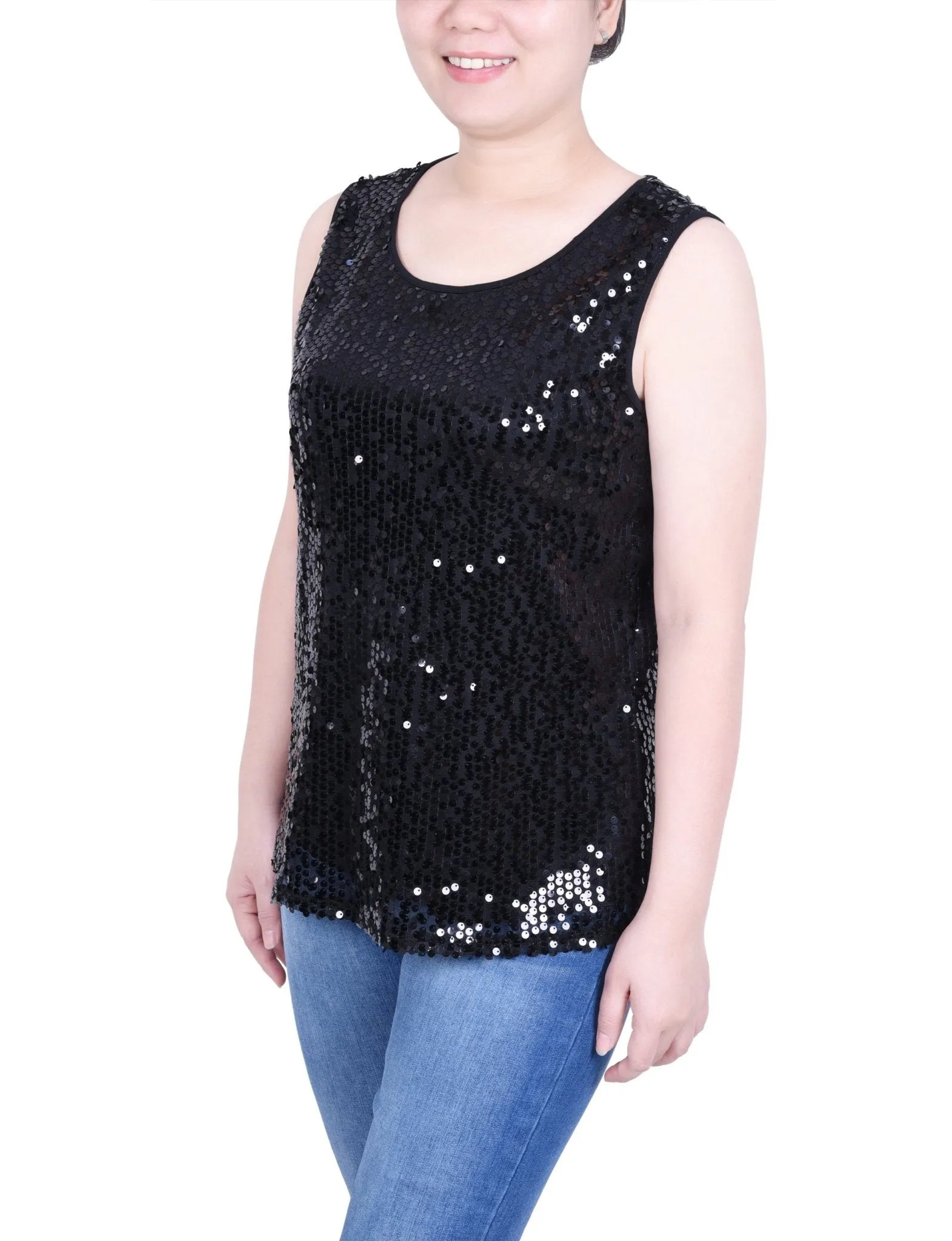 Sleeveless Sequined Tank Top With Combo Banding - Petite sold by Dress Barn product image thumbnail 2