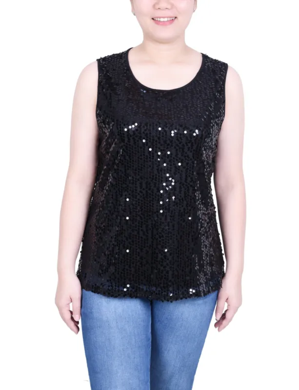 Sleeveless Sequined Tank Top With Combo Banding - Petite sold by Dress Barn