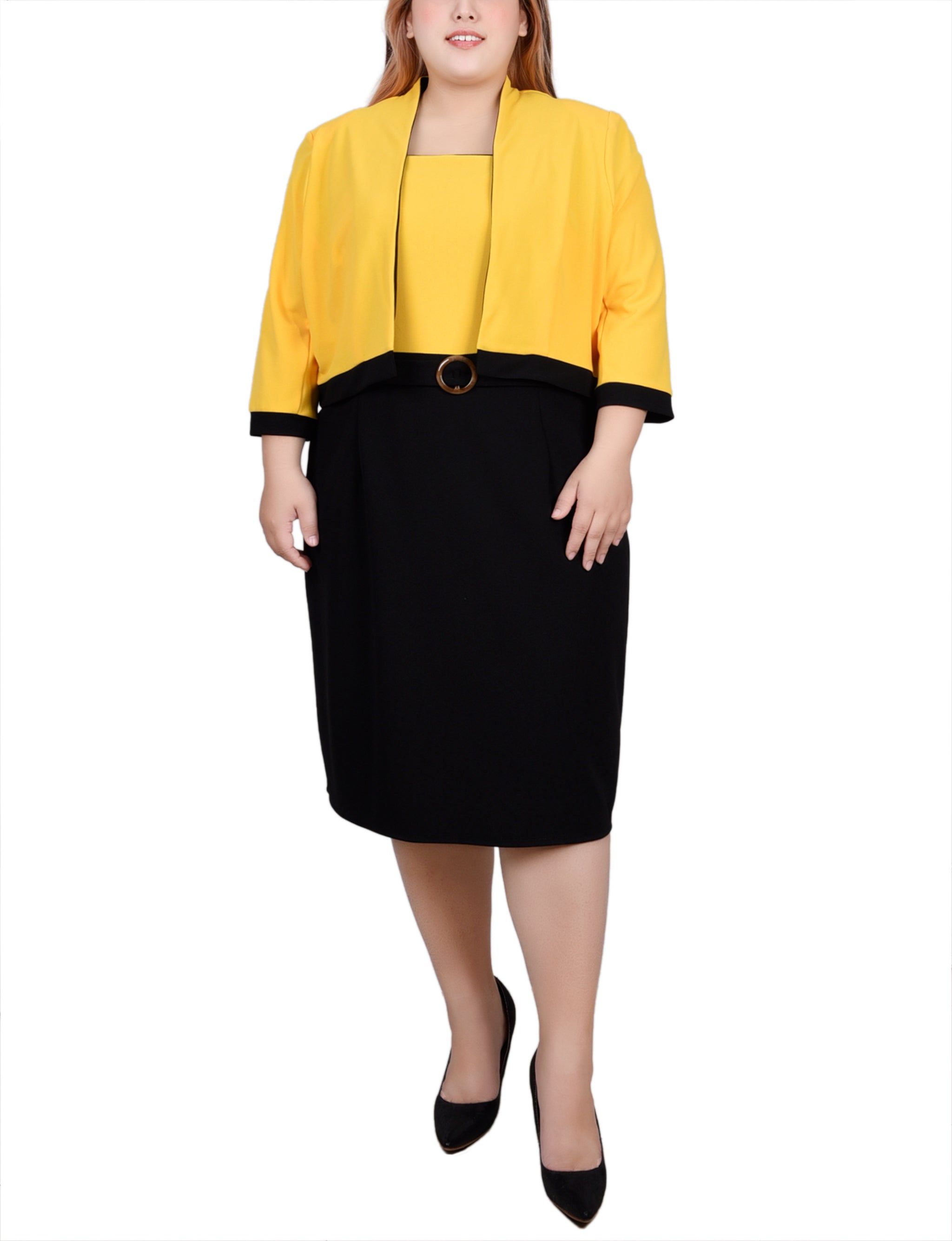 NY Collection 3/4 Sleeve 2 Piece Colorblocked Dress Set - Plus sold by Dress Barn