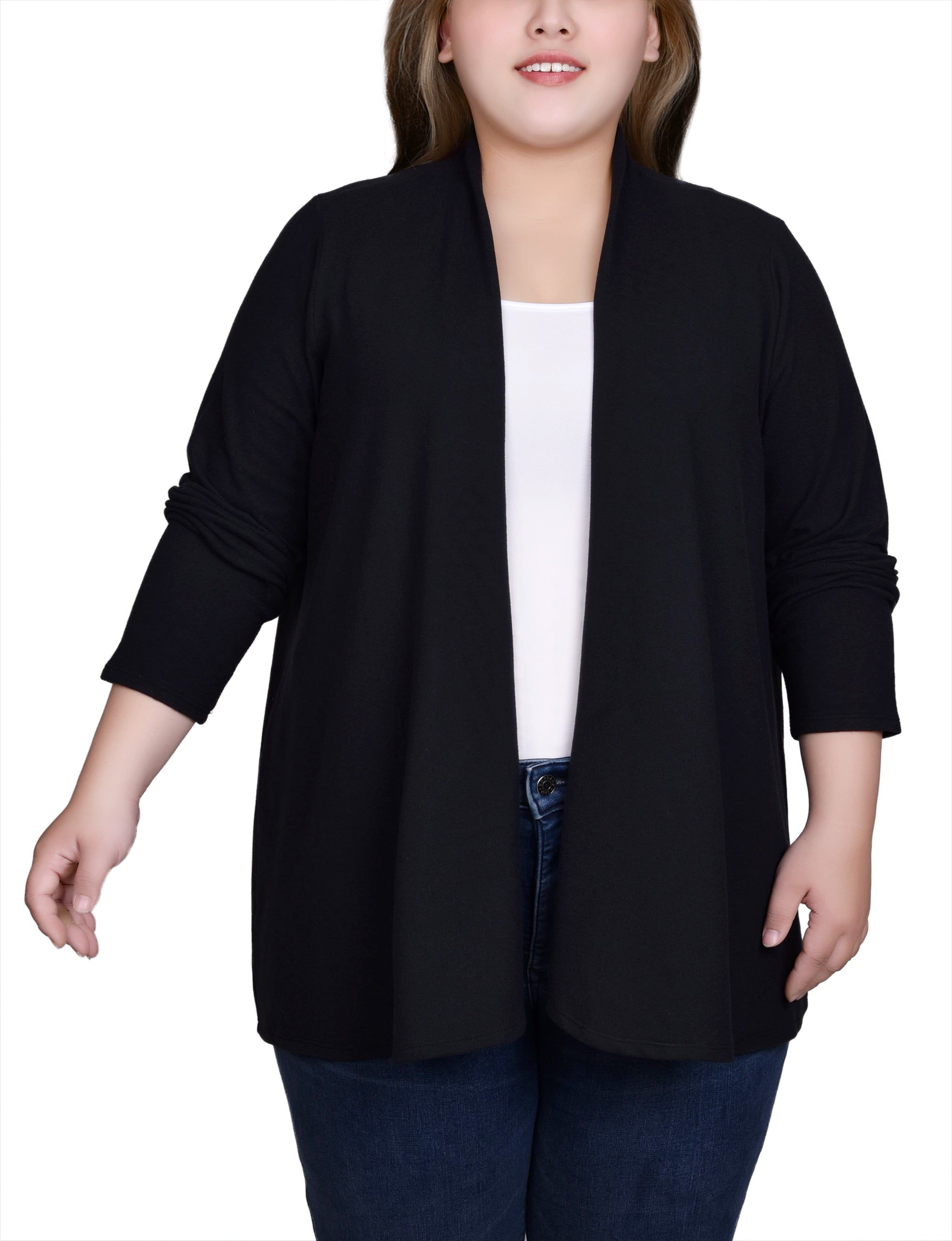 NY Collection Long Sleeve Swing Cardigan - Plus sold by Dress Barn