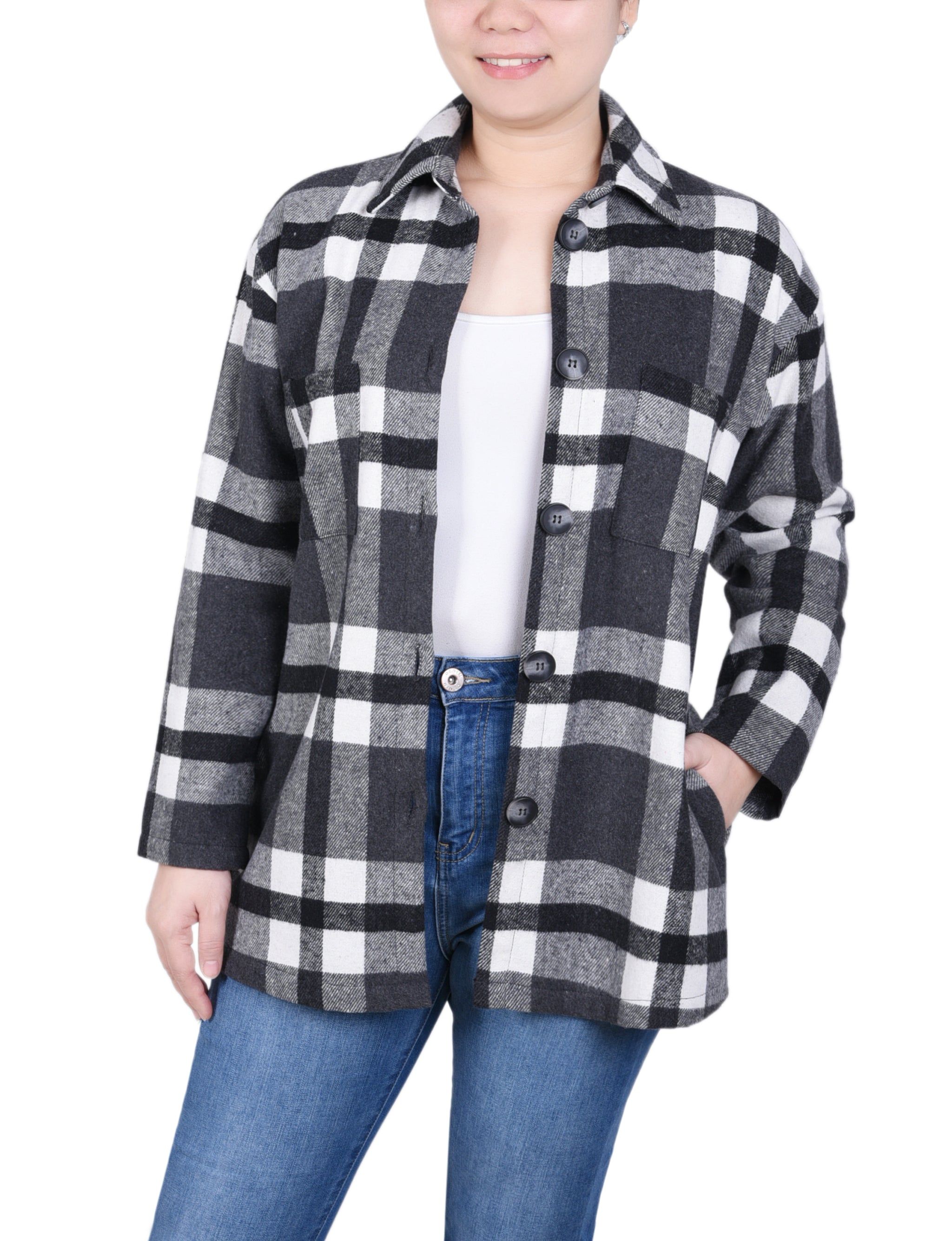 NY Collection Long Sleeve Brushed Twill Shirtjacket sold by Dress Barn