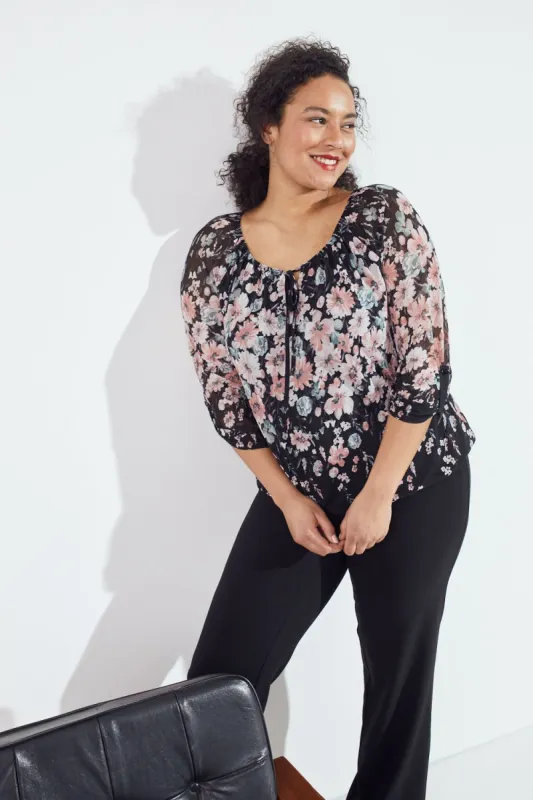 Roz & Ali Floral Border Bubble Hem Top - Plus sold by Dress Barn