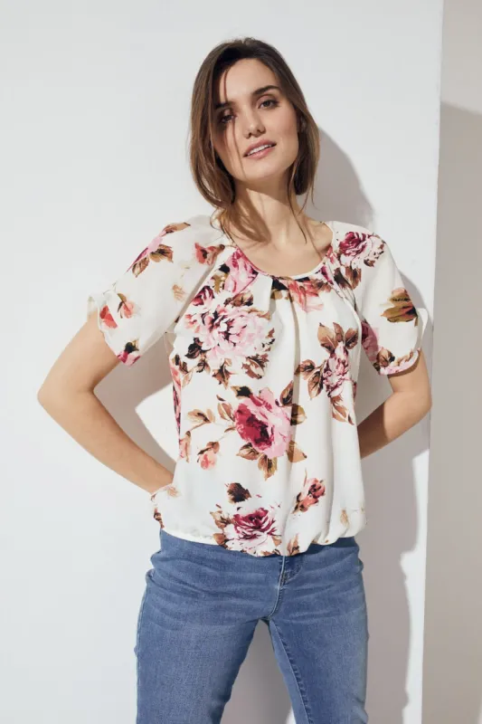 Roz & Ali Floral Pleat Neck Bubble Hem Blouse sold by Dress Barn