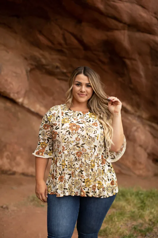 Roz & Ali Crochet Trim Floral Blouse - Plus sold by Dress Barn