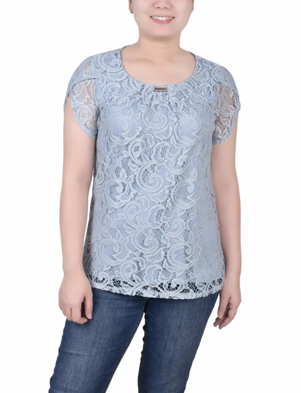 Lace Petal Sleeve Top - Petite sold by Dress Barn