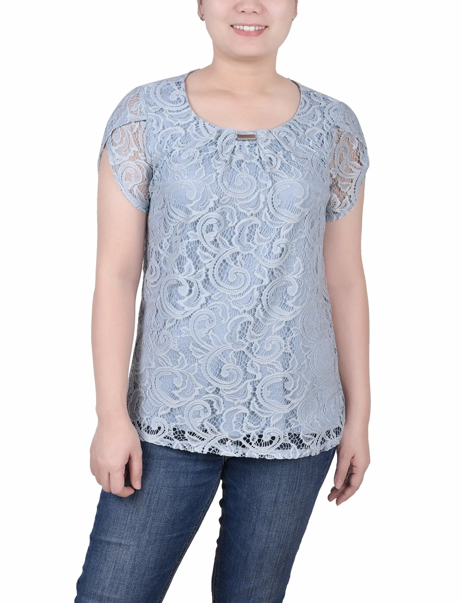 Lace Petal Sleeve Top - Petite sold by Dress Barn