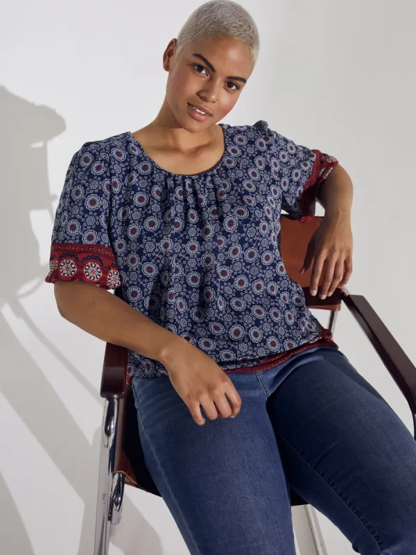 Roz & Ali Border Bubble Hem Blouse - Plus sold by Dress Barn
