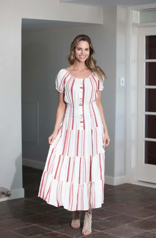 Vienna Stripe Maxi Peasant Dress sold by Dress Barn