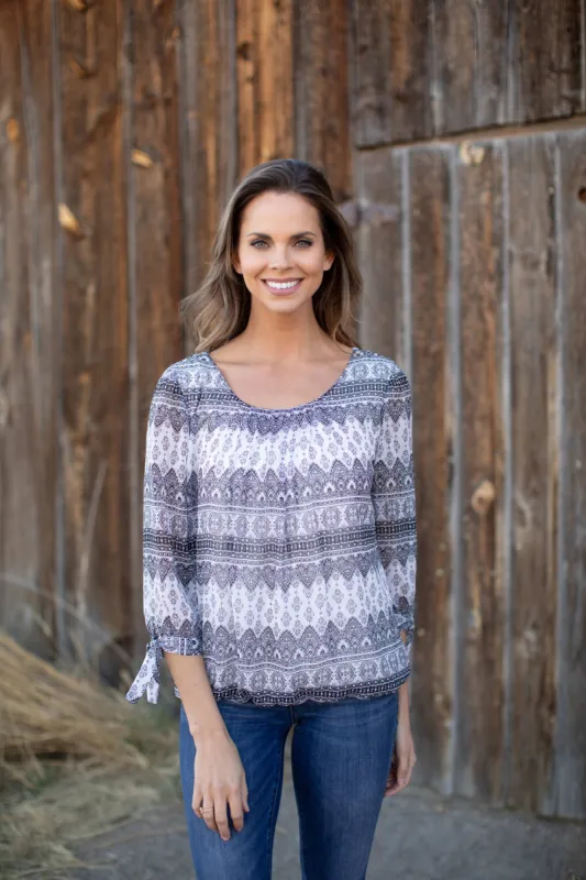 Diamond Stripe Bubble Hem Blouse sold by Dress Barn