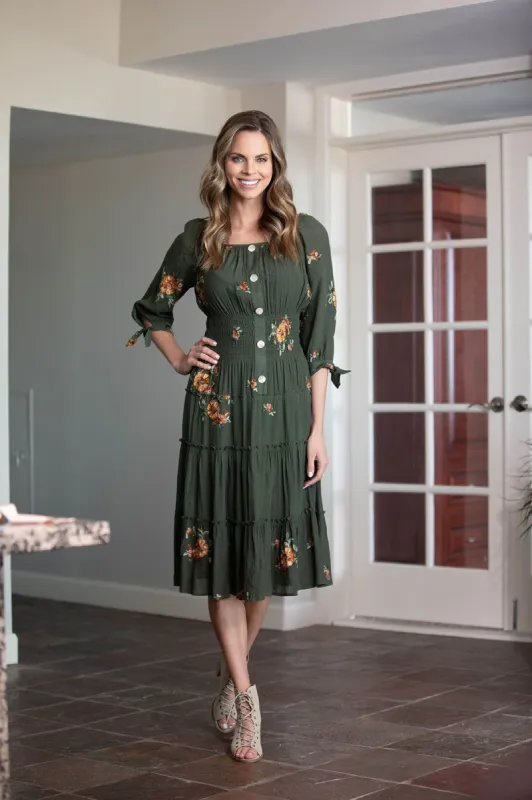 Alexa Embroidered Midi Peasant Dress sold by Dress Barn