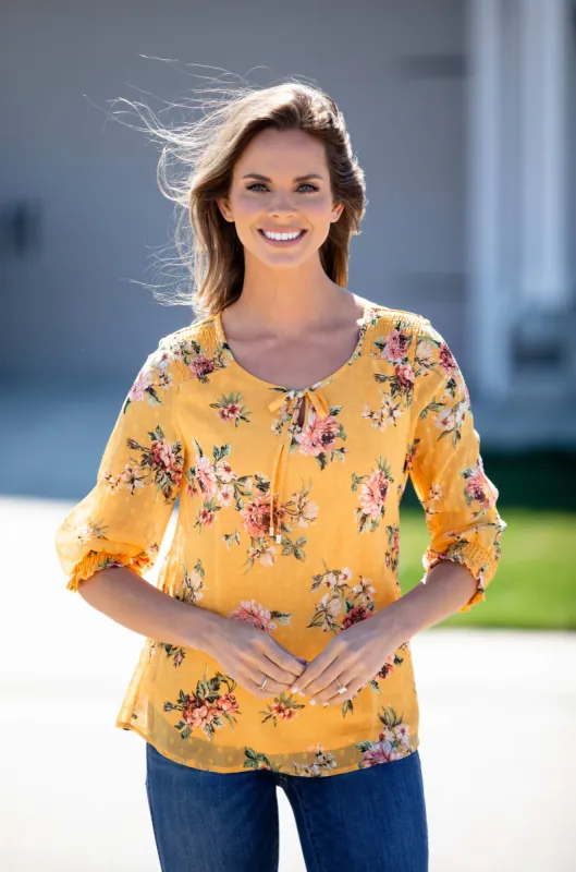 Roz & Ali Floral Clip Dot Peasant Blouse sold by Dress Barn