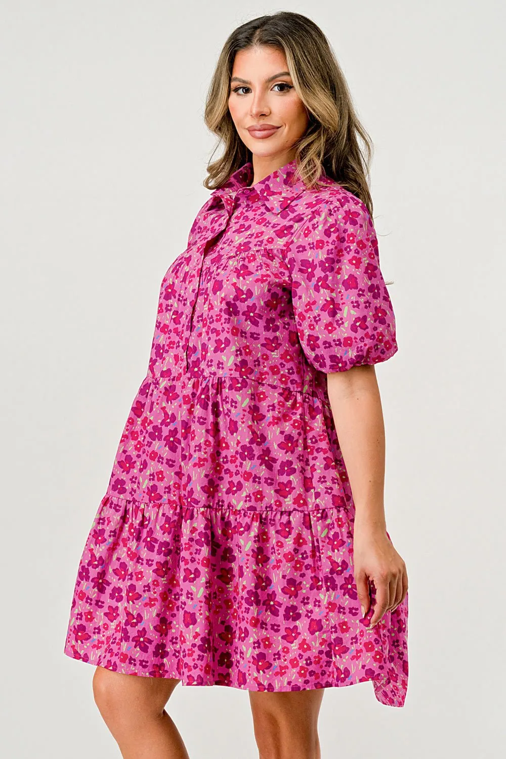 Ballon sleeve collar and button front A-Line midi dress with poplin floral sold by Dress Barn product image thumbnail 5