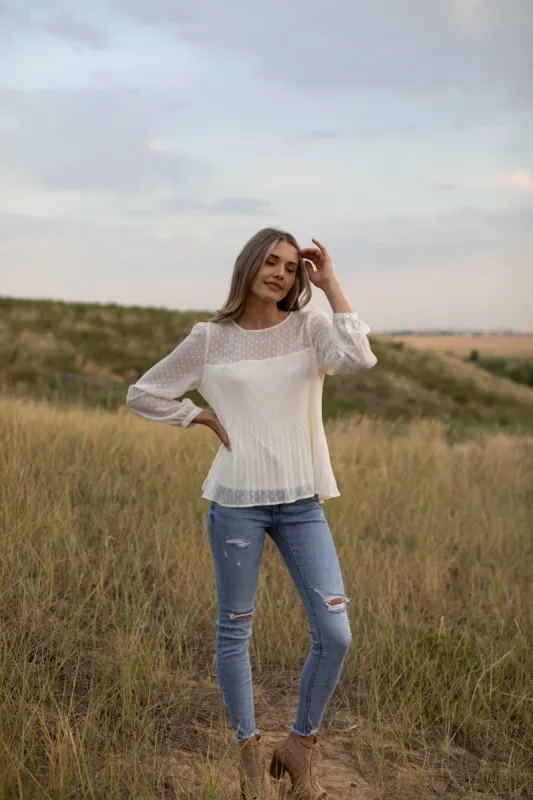 Petite Pleated Clip Dot Blouse - Petite made by Dress Barn