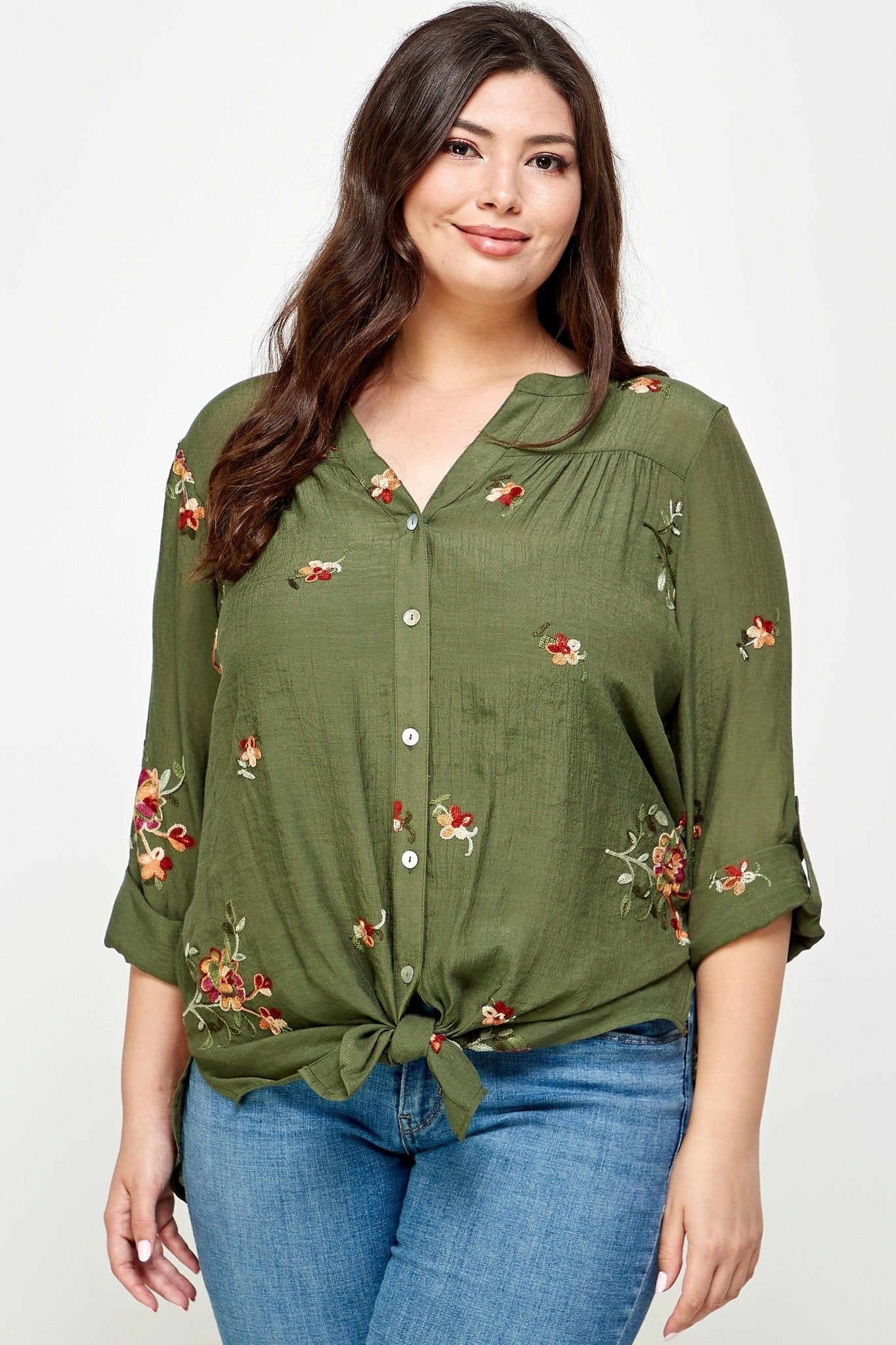 Figueroa & Flower Embroidered Floral Blouse - Plus sold by Dress Barn