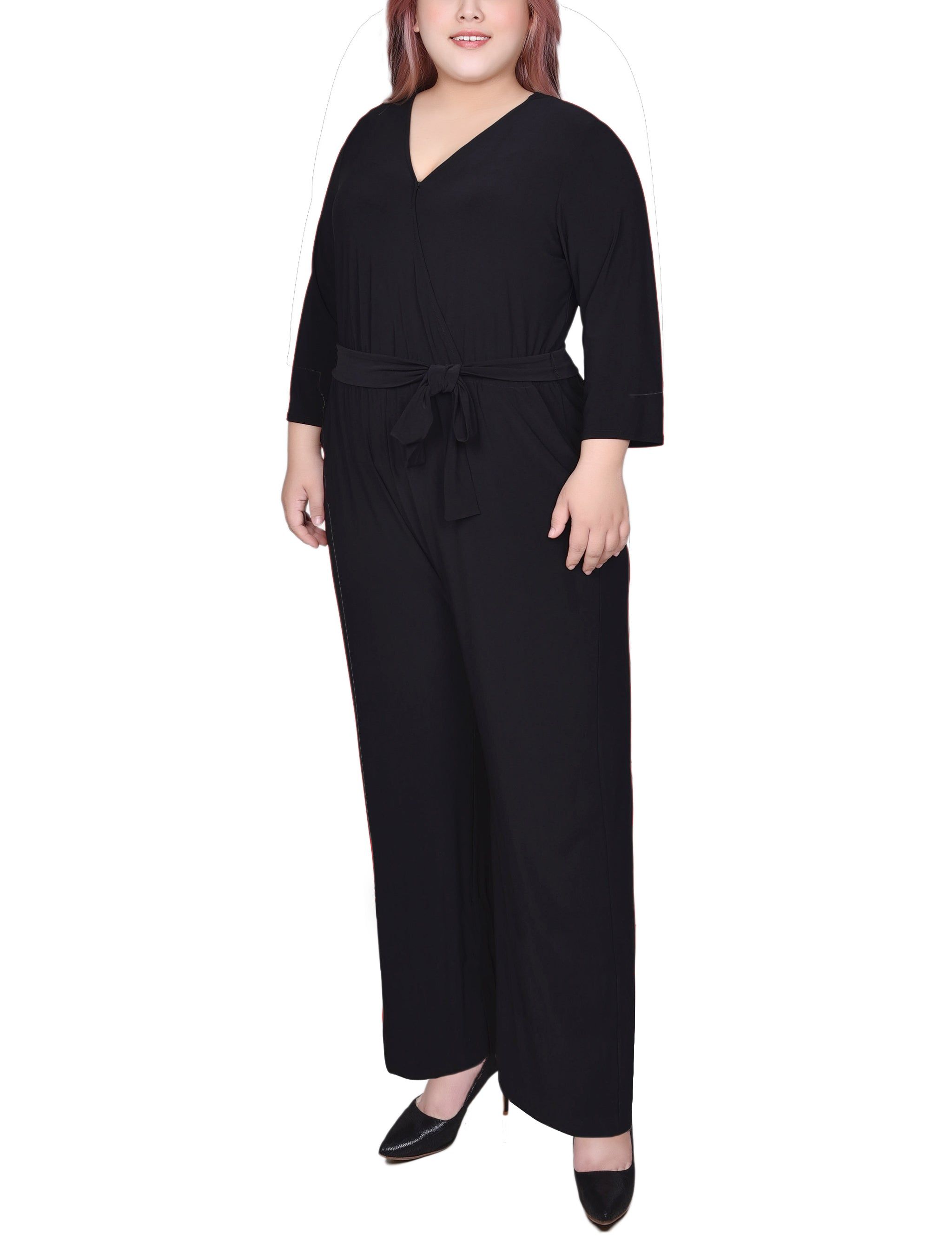 NY Collection 3/4 Sleeve Belted Jumpsuit - Plus sold by Dress Barn product image thumbnail 2