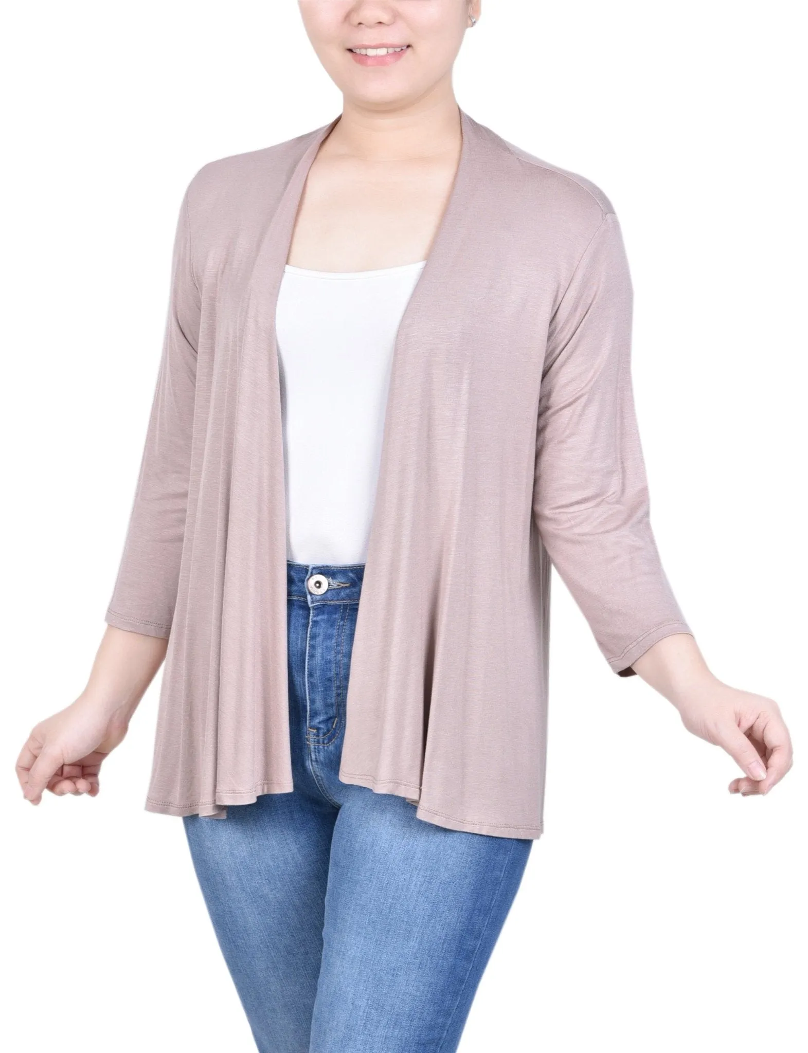 3/4 Length Sleeve Solid Cardigan - Petite sold by Dress Barn