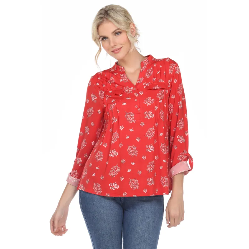 Pleated Long Sleeve Leaf Print Blouse sold by Dress Barn