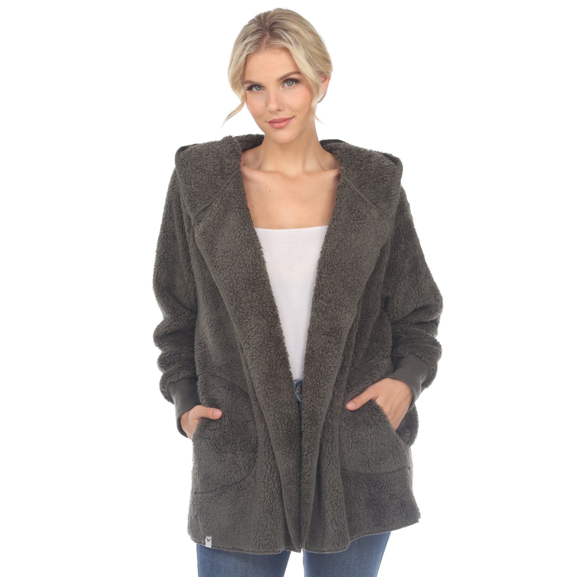 Women's Plush Hooded Cardigan with Pockets sold by Dress Barn