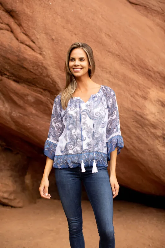 Westport Placement Print Bubble Hem Blouse sold by Dress Barn