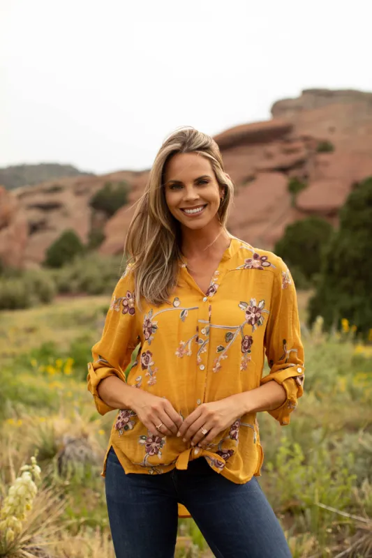 Gold Embroidered "To Tie Or Not To Tie" Blouse sold by Dress Barn