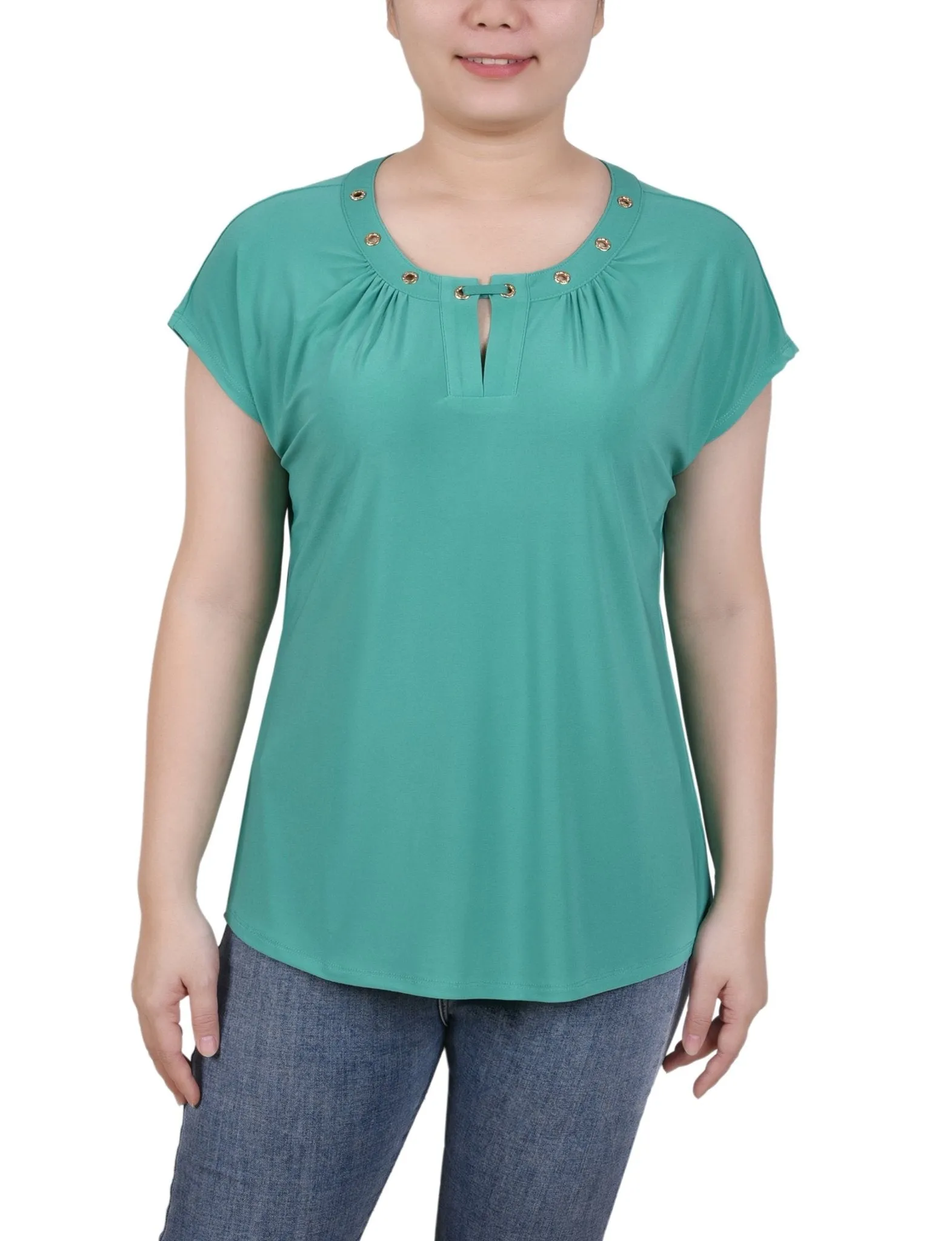 Short Extended-Sleeve Grommet Neck Knit Top - Petite sold by Dress Barn product image thumbnail 4
