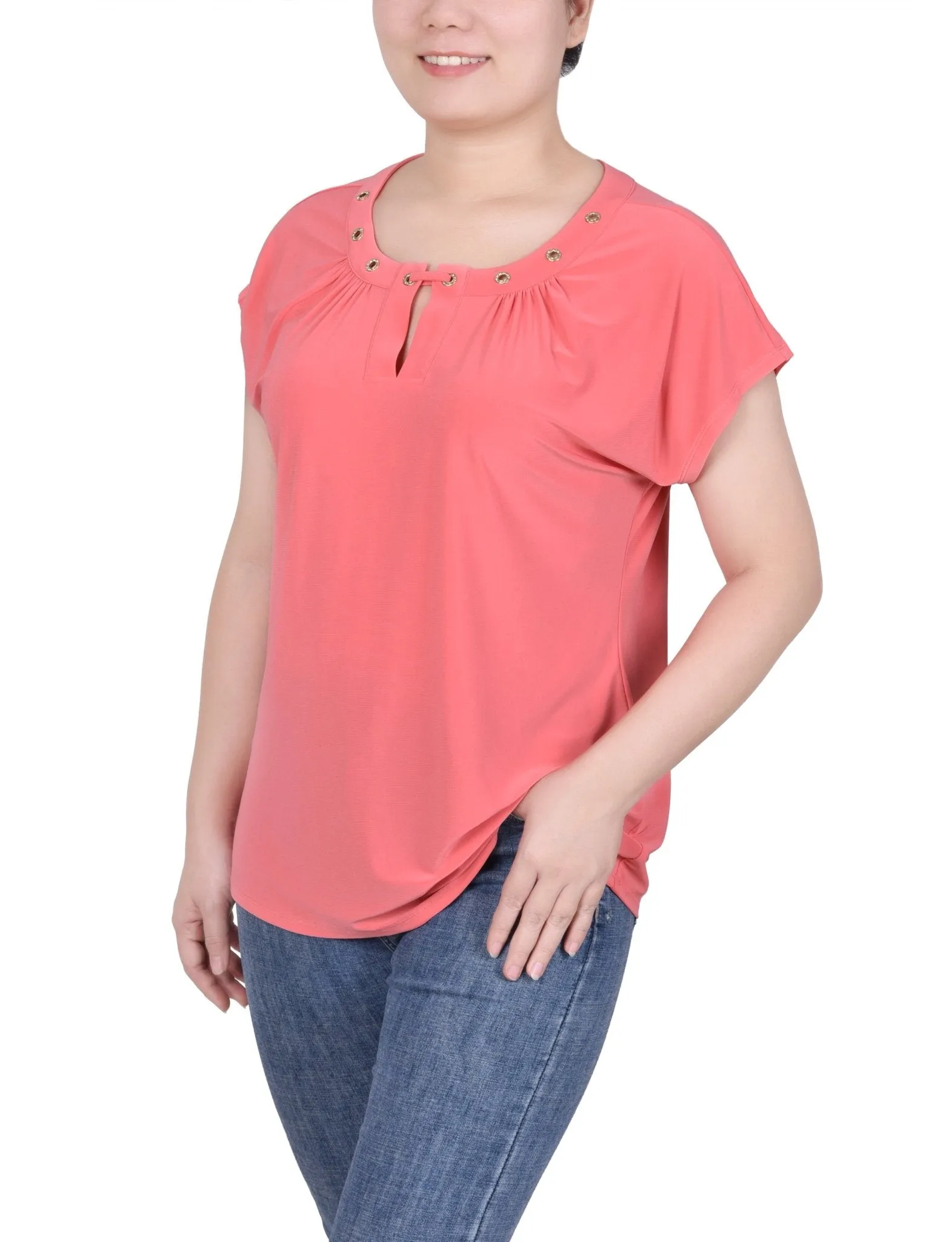 Short Extended-Sleeve Grommet Neck Knit Top - Petite sold by Dress Barn product image thumbnail 2