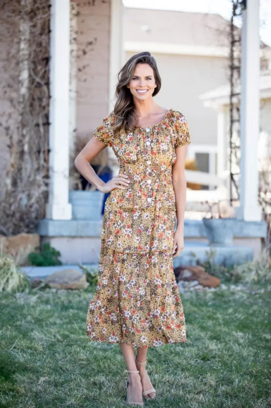 Vienna Buttercup Maxi Peasant Dress sold by Dress Barn