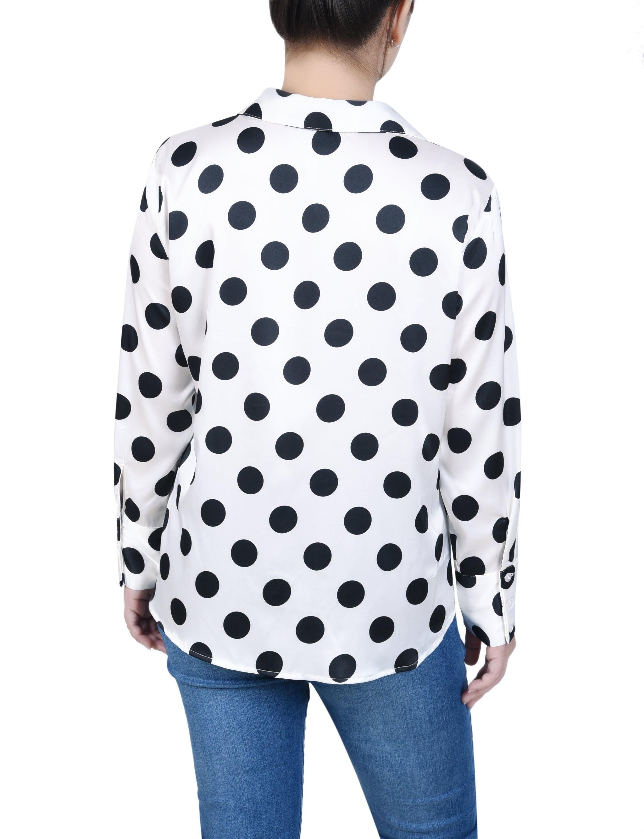 NY Collection Long Sleeve Dotted Satin Blouse sold by Dress Barn product image thumbnail 4