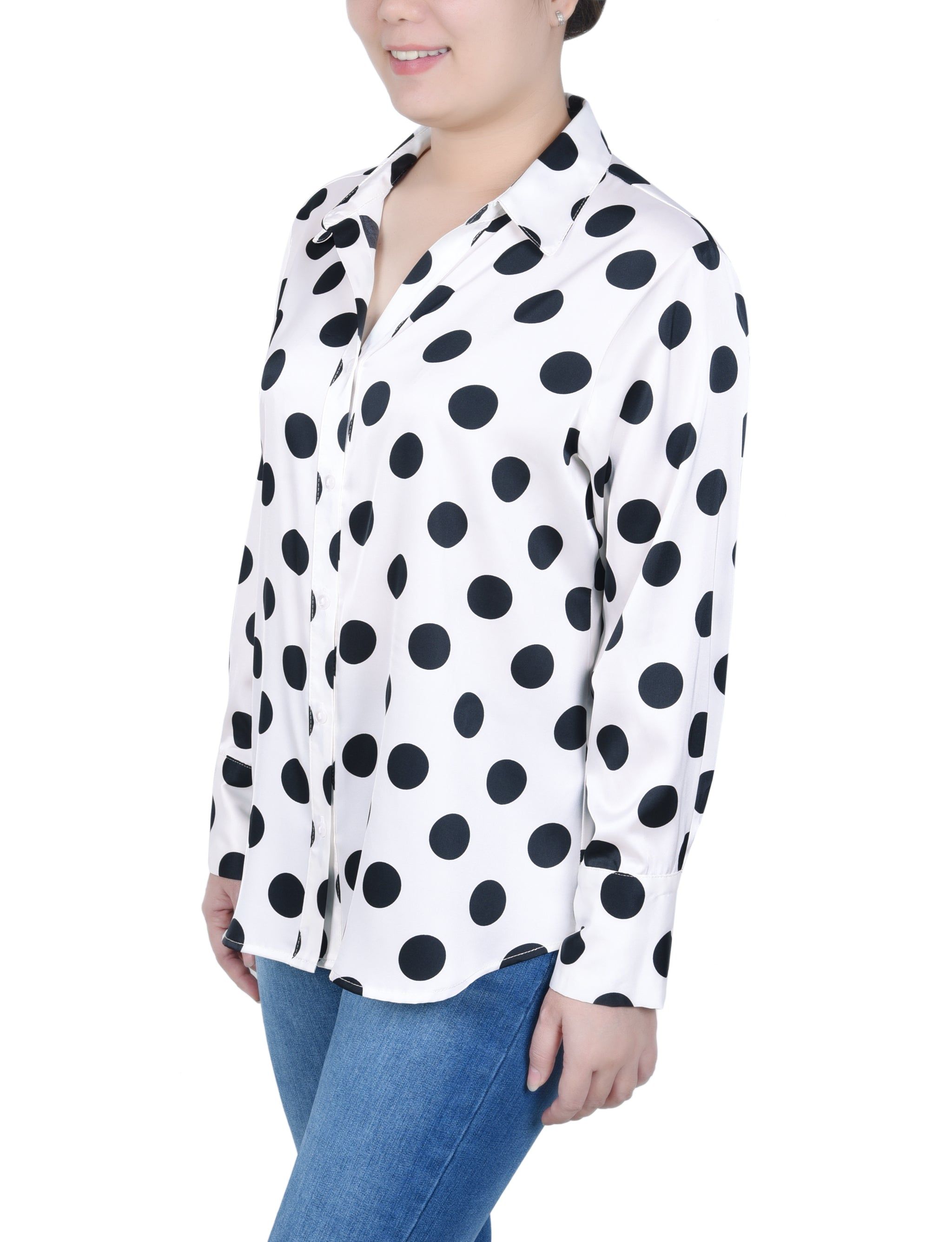 NY Collection Long Sleeve Dotted Satin Blouse sold by Dress Barn product image thumbnail 2