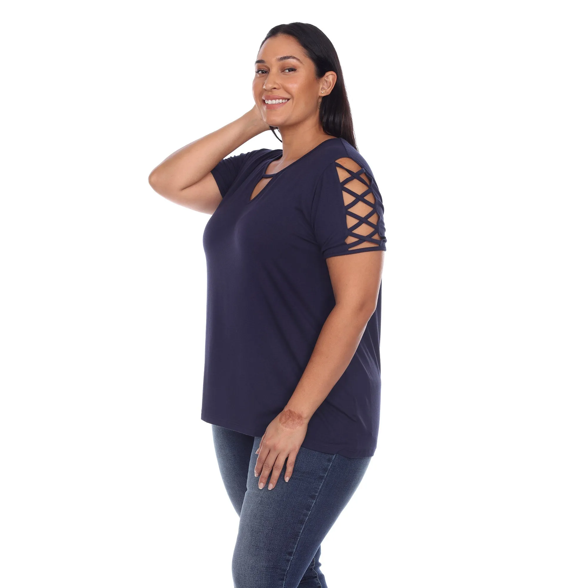 Keyhole Neck Cutout Short Sleeve Top - Plus sold by Dress Barn