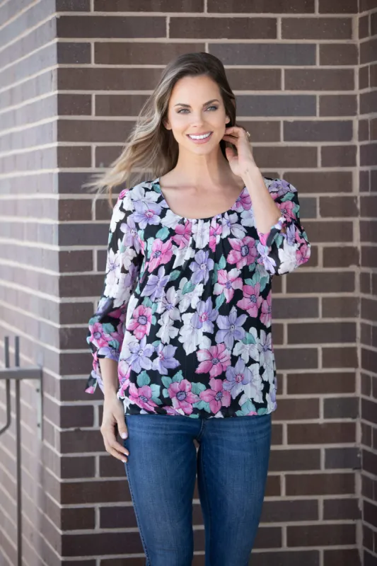 Roz & Ali Bright Floral Bubble Hem Blouse sold by Dress Barn