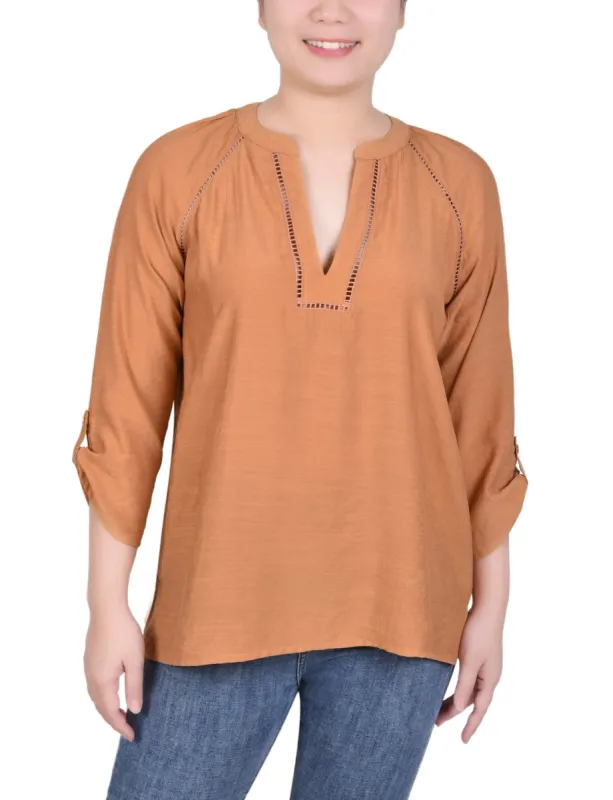 Raglan Sleeve Split Neck Blouse - Petite sold by Dress Barn