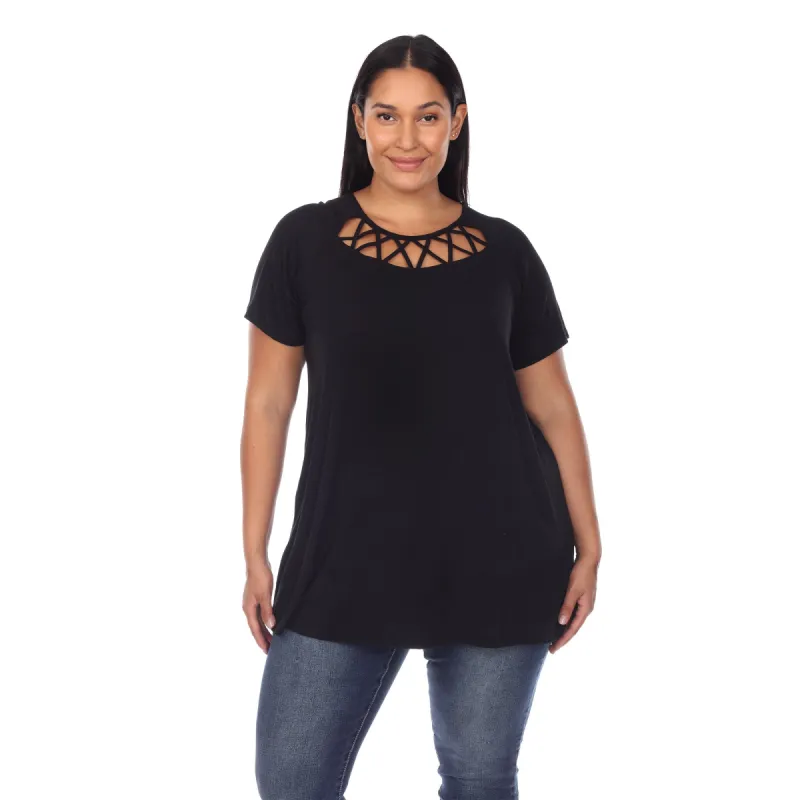 Crisscross Cutout Short Sleeve Top - Plus sold by Dress Barn