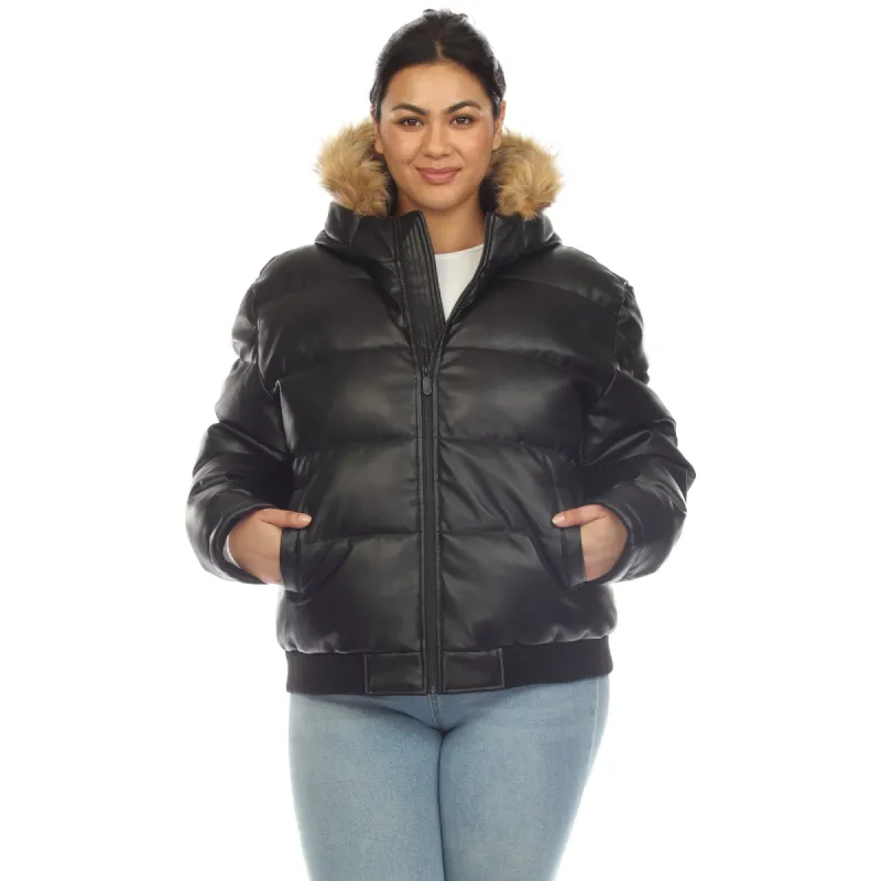 Women's Removable Fur Hoodie Bomber Leather Jacket - Plus sold by Dress Barn