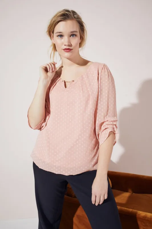 Roz & Ali Clip Dot Bubble Hem Blouse - Plus sold by Dress Barn