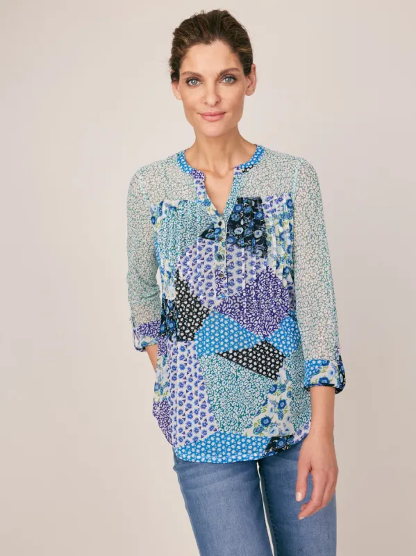 Roz & Ali Blue Mesh Patchwork Popover sold by Dress Barn