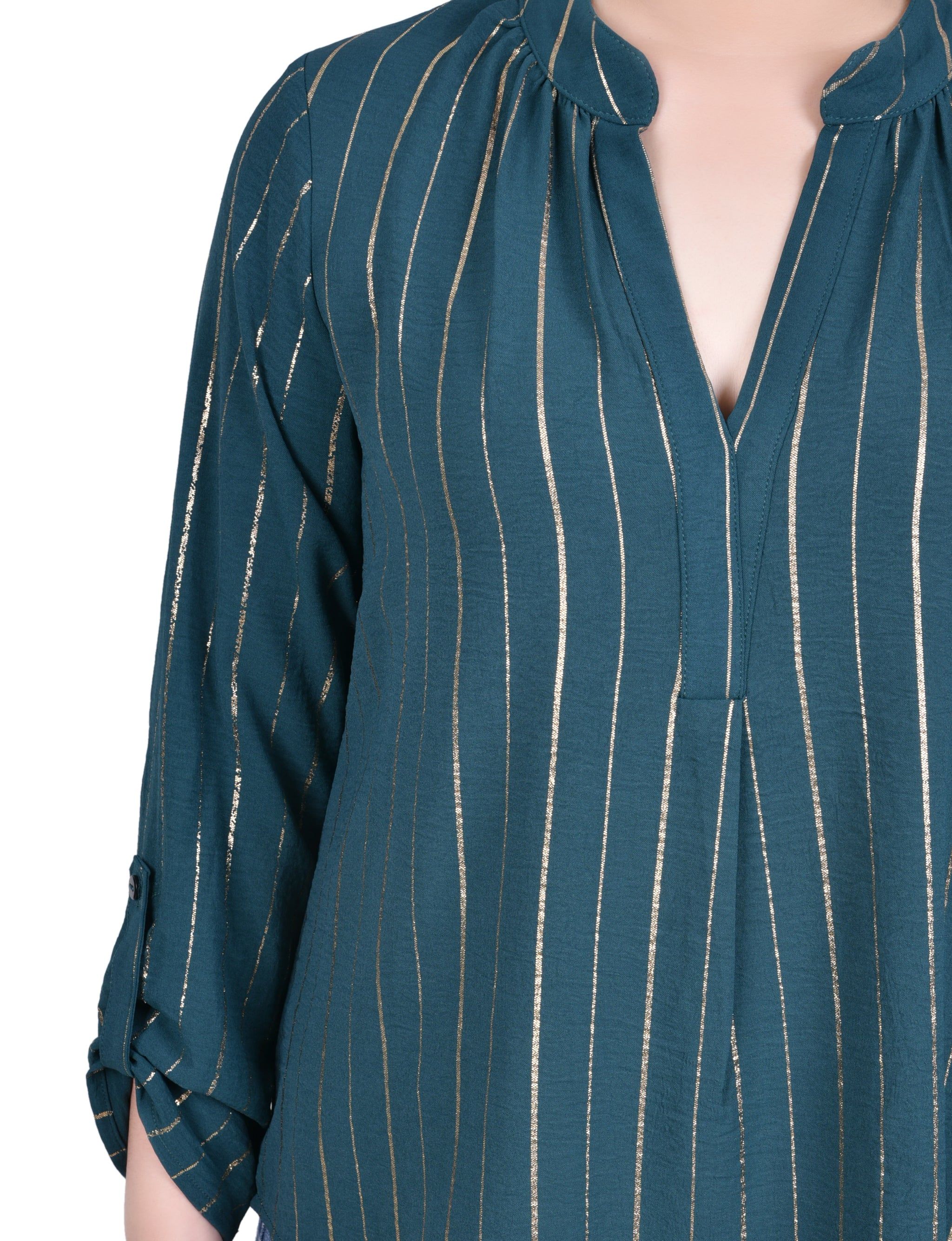 NY Collection Long Sleeve Foil Striped Blouse sold by Dress Barn product image thumbnail 3