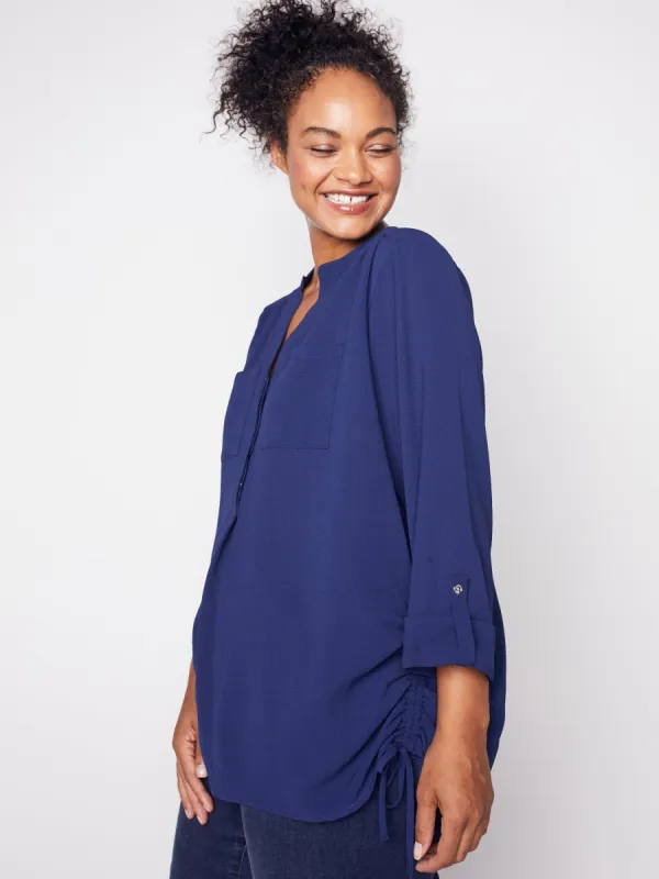 Roz & Ali Three Quarter Sleeve Side Tie Popover Blouse - Plus sold by Dress Barn