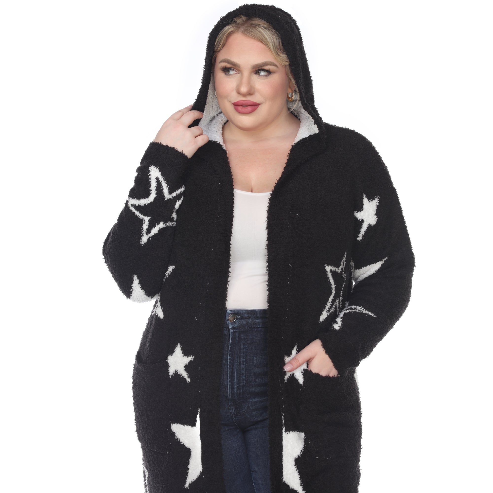 Hooded Open Front Sherpa Coat - Plus sold by Dress Barn product image thumbnail 5