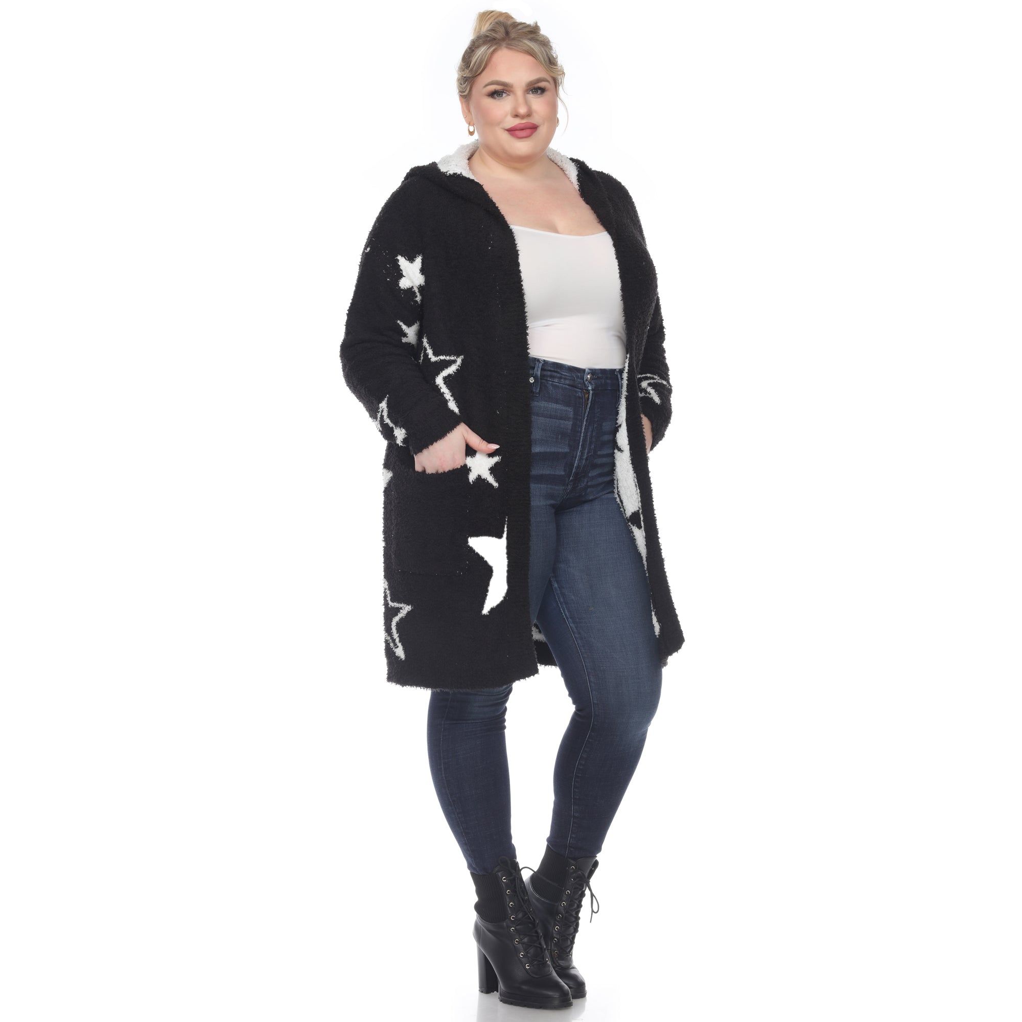 Hooded Open Front Sherpa Coat - Plus sold by Dress Barn product image thumbnail 3
