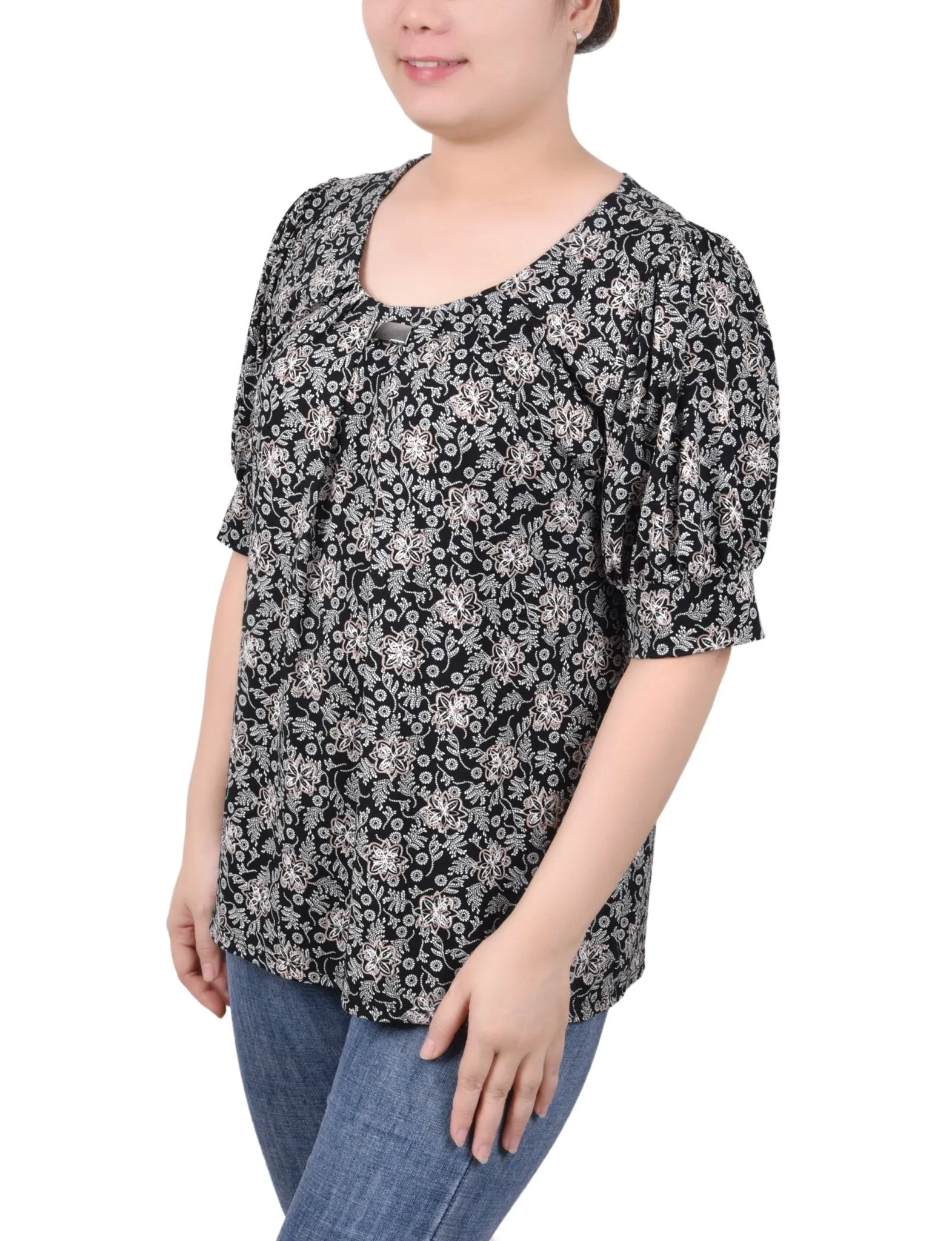 Short Sleeve Balloon Sleeve Top - Petite sold by Dress Barn product image thumbnail 2