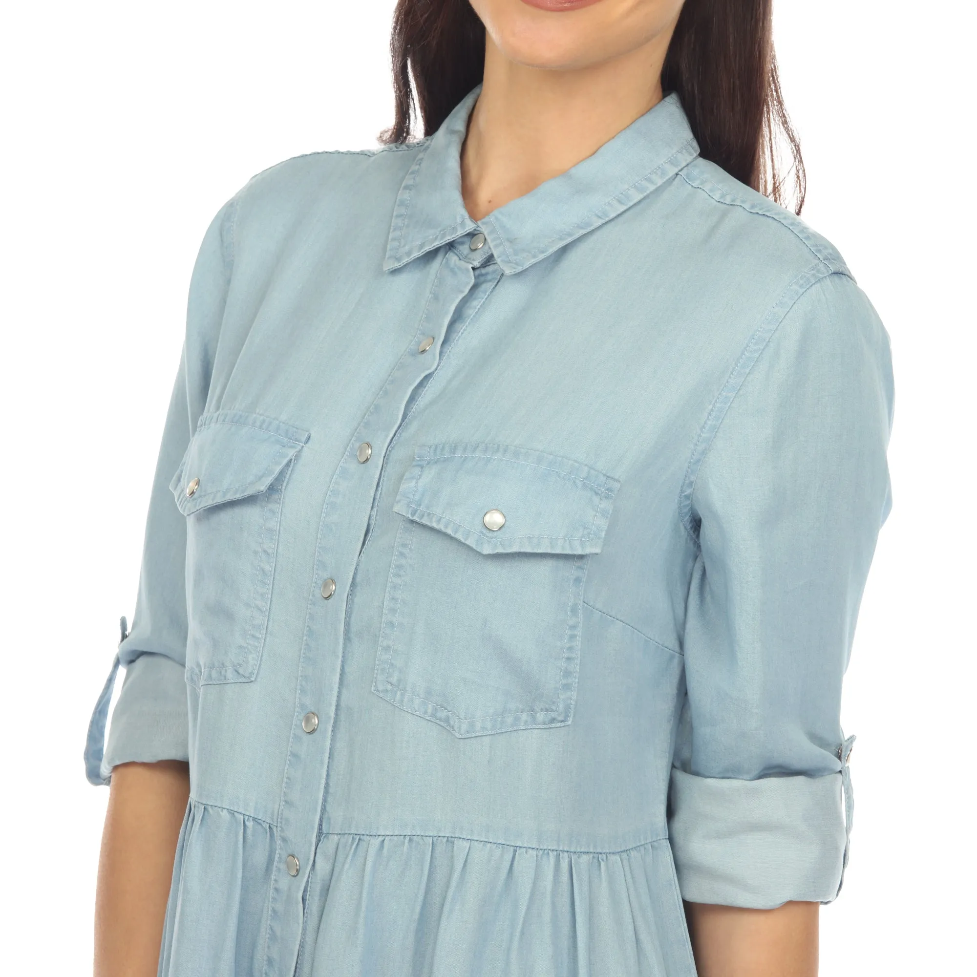 Women's Long Sleeve Tiered Midi Shirt Dress sold by Dress Barn product image thumbnail 5