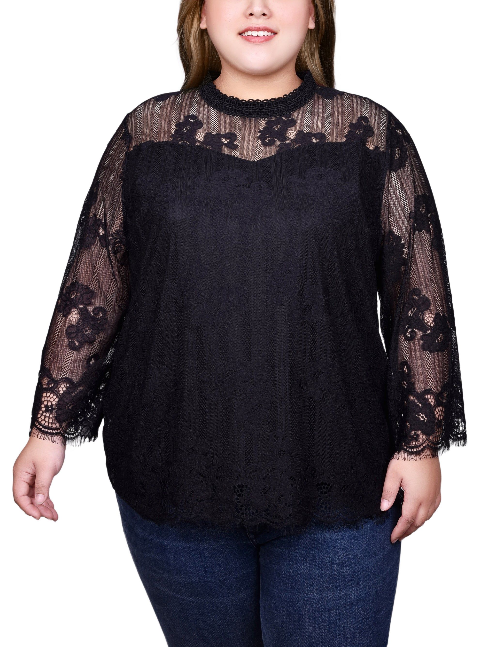 NY Collection 3/4 Sleeve Lace Blouse - Plus sold by Dress Barn