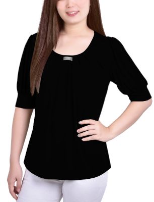 NY Collection Short Sleeve Balloon Sleeve Top With Hardware sold by Dress Barn